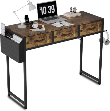 Mobila - Birou PC 100 cm cu sertare, buzunar depozitare şi cârlig pentru căşti – Vintage