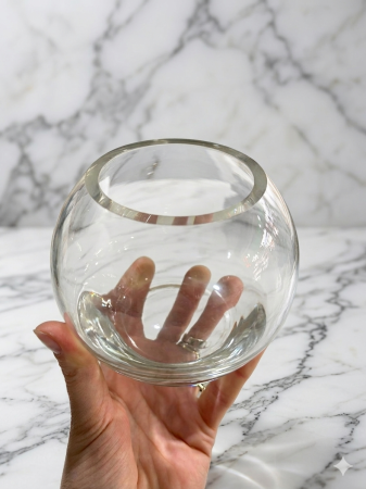 Vaze si boluri decorative - Bol decorativ din sticla tip glob, 10 cm inaltime, diametru deschidere 6 cm, vaza mica, suport lumanare, aranjamente