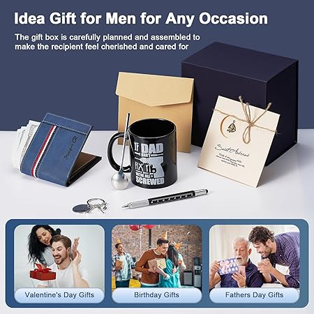 Cadouri amuzante personalizate pentru tata, set multi-tool pen, breloc, portofel și card, cană cu lingură, cadou de ziua de naștere pentru bărbați [5]