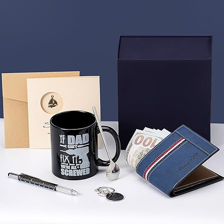 Cadouri amuzante personalizate pentru tata, set multi-tool pen, breloc, portofel și card, cană cu lingură, cadou de ziua de naștere pentru bărbați [1]