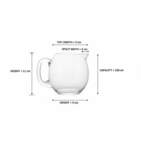 Cană din sticlă transparentă cu mâner și cioc de turnare, H 11 cm, deschidere ovală 4×9 cm, 250 ml, pentru ceai, cafea, lapte, sosuri, uz casnic & HoReCa [5]