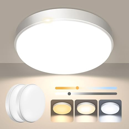 Bricolaj - Plafonieră LED OOWOLF 24W, 23 cm, metal, dimabilă, 3000K/4000K/5000K, alb, 2 buc