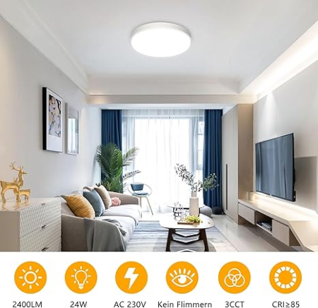 Plafonieră LED OOWOLF 24W, 23 cm, metal, dimabilă, 3000K/4000K/5000K, alb, 2 buc [2]