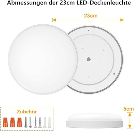 Plafonieră LED OOWOLF 24W, 23 cm, metal, dimabilă, 3000K/4000K/5000K, alb, 2 buc [6]