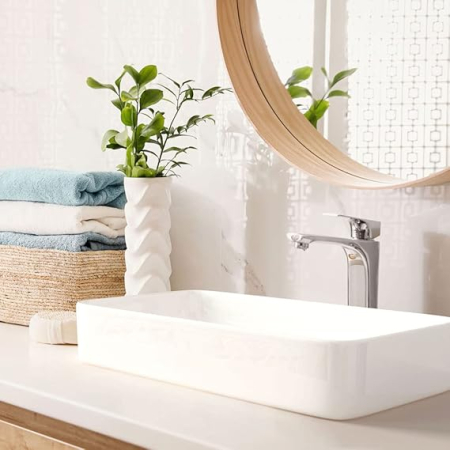 Lichidare Stoc - Lavoar mic 60x34x14 cm, gri, design compact pentru baie de serviciu sau mobilier baie, model A97GAM