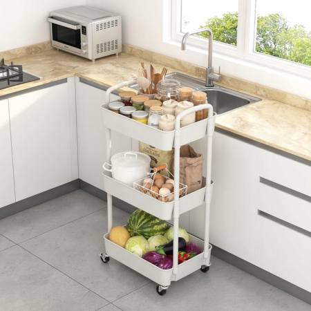 Carucior de bucatarie 3 niveluri, alb, 29x39x76 cm, multifunctional, cu roti [1]