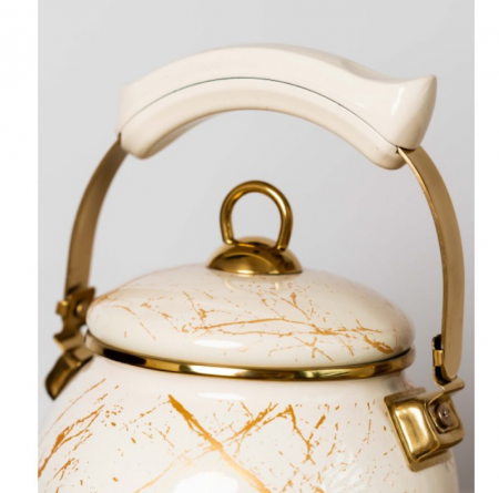 Ceainic emailat, 2.5 litri, compatibil cu toate sursele de caldura, maner termorezistent, Goldmann, bej [4]