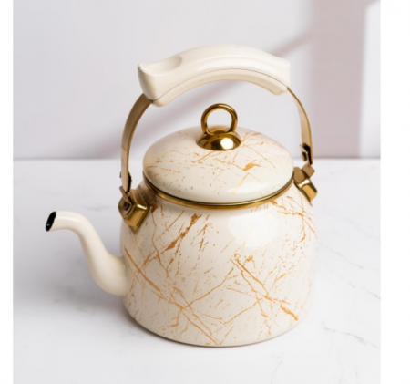 Ceainic emailat, 2.5 litri, compatibil cu toate sursele de caldura, maner termorezistent, Goldmann, bej [8]