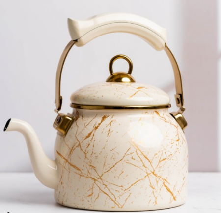 Ceainic emailat, 2.5 litri, compatibil cu toate sursele de caldura, maner termorezistent, Goldmann, bej [6]