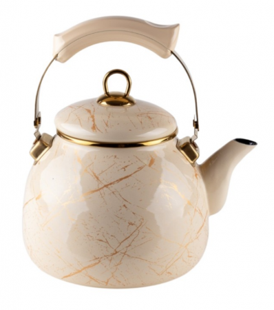 Ceainic emailat, 2.5 litri, compatibil cu toate sursele de caldura, maner termorezistent, Goldmann, bej [0]