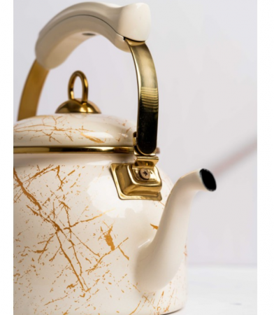 Ceainic emailat, 2.5 litri, compatibil cu toate sursele de caldura, maner termorezistent, Goldmann, bej [9]