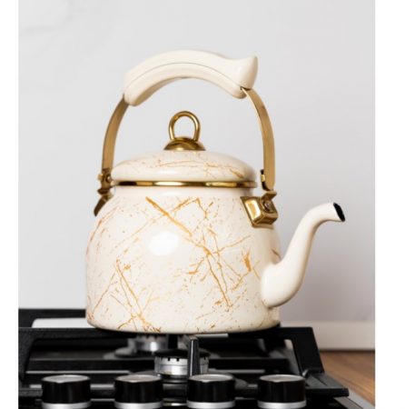 Ceainic emailat, 2.5 litri, compatibil cu toate sursele de caldura, maner termorezistent, Goldmann, bej [2]