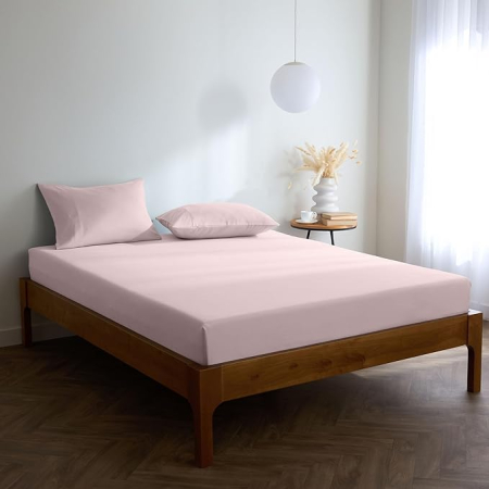 Lichidare Stoc - Cearceaf cu Elastic  140x200 cm roz pal– Microfibră Moale, Colțuri Adânci 30 cm