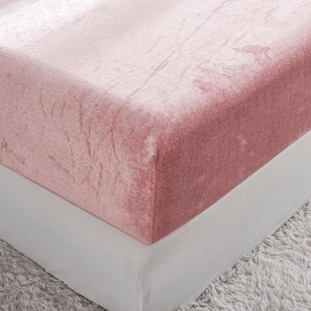 Cearsaf cu elastic pufos 140x200 cm, roz deschis, velur calduros, pentru saltea inalta 25-30 cm [3]