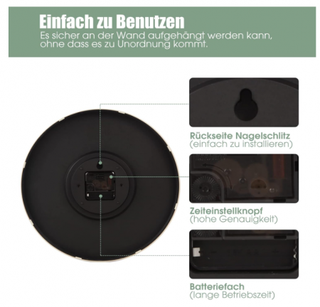 Ceas de perete 30 cm – modern, quartz silențios fără ticăit, cifre aurii [4]