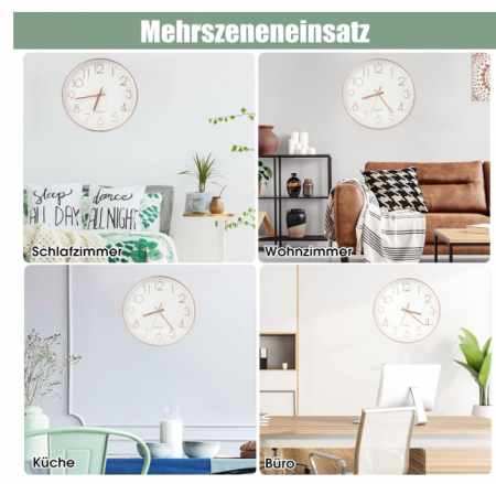 Ceas de perete 30 cm – modern, quartz silențios fără ticăit, cifre aurii [5]