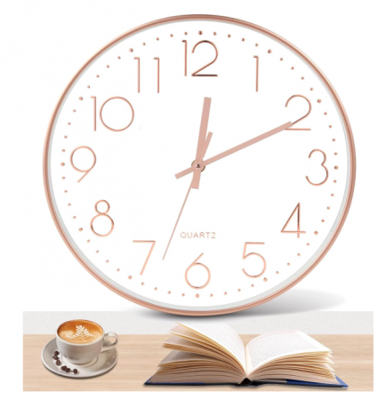 Lichidare Stoc - Ceas de perete 30 cm – modern, quartz silențios fără ticăit, cifre aurii