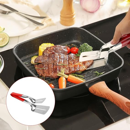 Cleste spatula multifuncțional anti-arsura, maner lung, inox, pentru gratar, gatit steak, peste, hamburger [4]