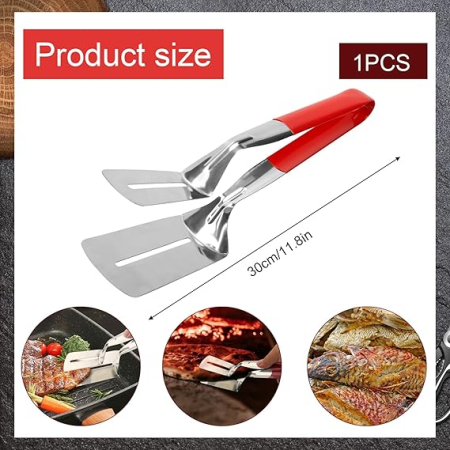 Cleste spatula multifuncțional anti-arsura, maner lung, inox, pentru gratar, gatit steak, peste, hamburger [1]