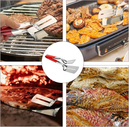 Cleste spatula multifuncțional anti-arsura, maner lung, inox, pentru gratar, gatit steak, peste, hamburger [3]