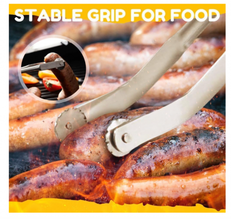 Clește grătar inox pentru cârnați/hot‑dog, rotativ & reversibil, ușor de utilizat – accesoriu BBQ alimentar [1]