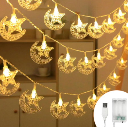 Ghirlanda decorativa LED 6m, 40 diode, motiv luna si stele, cu timer, Roselee [2]