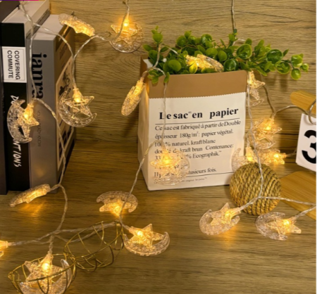 Lichidare Stoc - Ghirlanda decorativa LED 6m, 40 diode, motiv luna si stele, cu timer, Roselee