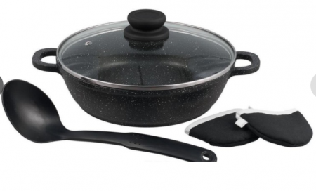 Cratita din aluminiu 24x24x6.7cm, capac, marmorata, cu lingura din teflon, Bohmann [0]