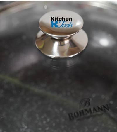 Cratita din aluminiu 28x28x7.5cm, cu capac, marmorata, cu lingura din teflon, Bohmann [4]