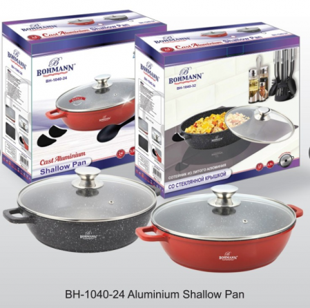 Cratita din aluminiu 24x24x6.7cm, capac, marmorata, cu lingura din teflon, Bohmann [1]