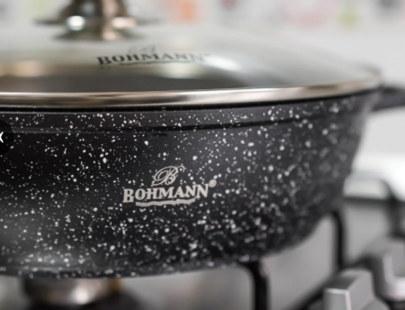 Cratita din aluminiu 28x28x7.5cm, cu capac, marmorata, cu lingura din teflon, Bohmann [5]