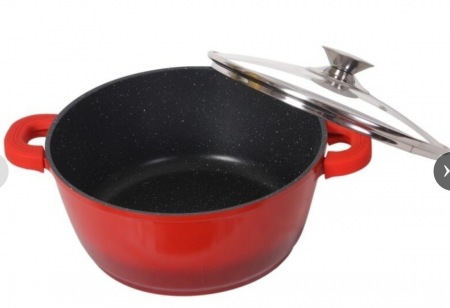 Cratita marmorata rosie 3.9L, 24cm, cu capac, inclusiv inductie, Bohmann [0]