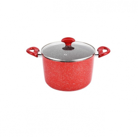 Cratiță înaltă 4.3 litri Bohmann roșie marmorata interior și exterior din aluminiu forjat, 24x13cm, Inductie, Rosu