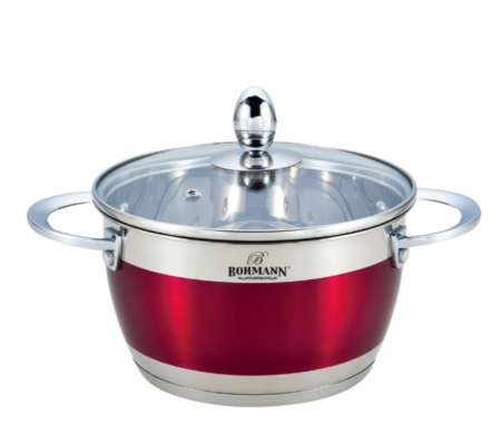 Oale si cratite - Cratita din inox, 7.1l, 26cm, capac sticla termorezistent, inclusiv inductie, Bohmann, Rosie