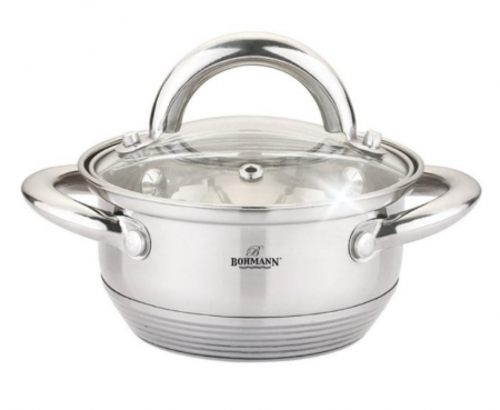 Bucatarie & Servire masa - Cratita din inox 500 ml, 12x10cm, Bohmann cu capac din sticla, 5mm grosime, toate sursele de caldura