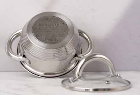 Cratita din inox 500 ml, 12x10cm, Bohmann cu capac din sticla, 5mm grosime, toate sursele de caldura [5]