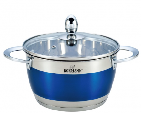 Bucatarie & Servire masa - Cratita din inox, 4.6l, 22cm, capac sticla termorezistent, inclusiv inductie, Bohmann, Albastru