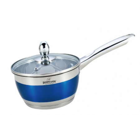 Bucatarie & Servire masa - Cratita pentru sos din inox, 2.5l, 18cm, capac sticla termorezistent, inclusiv inductie, Bohmann, Albastra