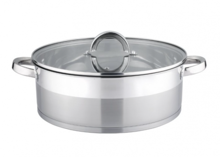 Cratita joasa din inox, 28 x 10cm, 6 litri, compatibila cu plita cu inductie, cu capac din sticla, Bohmann, BH 1028 [0]