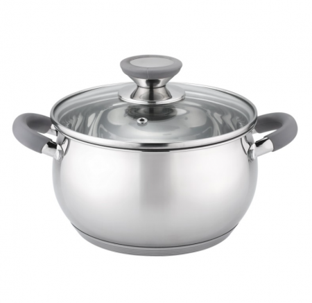 Oale si cratite - Cratita din inox 6l, 24x13.5cm, capac Sticla termorezistenta, Baza 5 straturi, Manere nituite