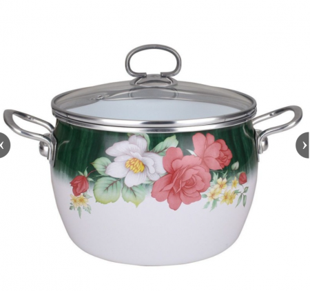 Oale si cratite - Cratita emailata 4.5l, 22cm, capac din sticla yena Bohmann, model trandafiri
