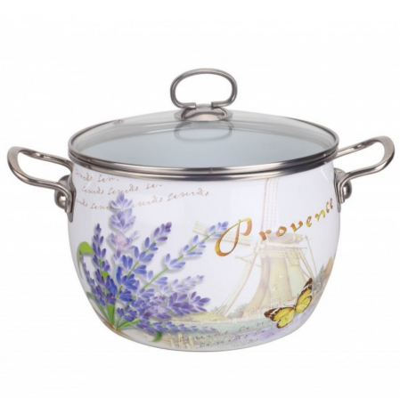 Oale si cratite - Cratita emailata 2.4L, 18cm, capac din sticla yena Bohmann, model lavanda