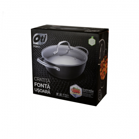 Cratita fonta fagure, Ø 20cm, cu capac din sticla [3]