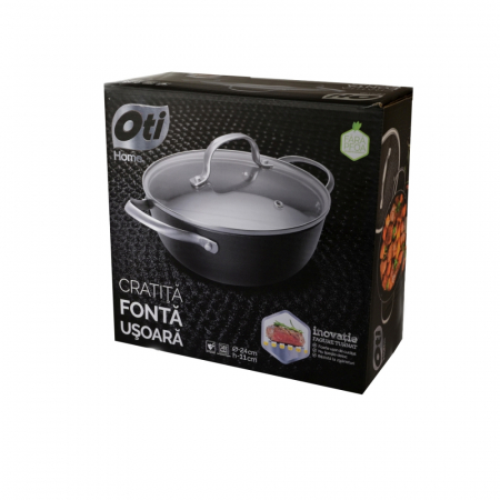 Cratita fonta fagure, Ø 24cm, cu capac din sticla [3]
