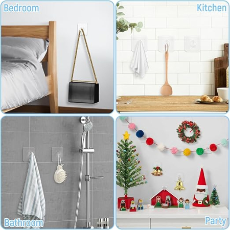Set 30 carlige adezive transparente Dewdropdale, 6x6 cm, din plastic, rezistenta 5 kg, pentru baie, bucatarie si dormitor [2]