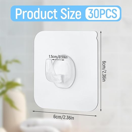 Set 30 carlige adezive transparente Dewdropdale, 6x6 cm, din plastic, rezistenta 5 kg, pentru baie, bucatarie si dormitor [1]