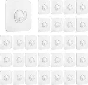 Alte articole - Set 30 carlige adezive transparente Dewdropdale, 6x6 cm, din plastic, rezistenta 5 kg, pentru baie, bucatarie si dormitor