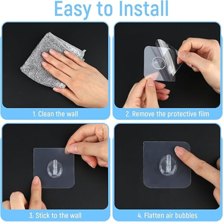 Set 30 carlige adezive transparente Dewdropdale, 6x6 cm, din plastic, rezistenta 5 kg, pentru baie, bucatarie si dormitor [4]