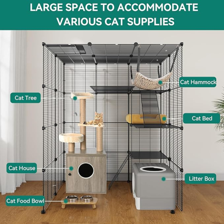 Cușca Mare pentru Pisici 4 Niveluri cu Hamac, 4 Usi, 3 Scari, Metal, Interior/Exterior, 104x72x140 cm, RESIGILATA [2]