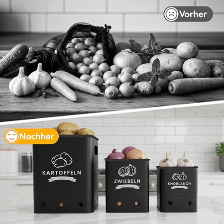 Cutie Depozitare Cartofi, Set 3 Buc, pentru Cartofi Ceapa si Usturoi, Pastreaza Legumele Proaspete Mai Mult Timp [2]